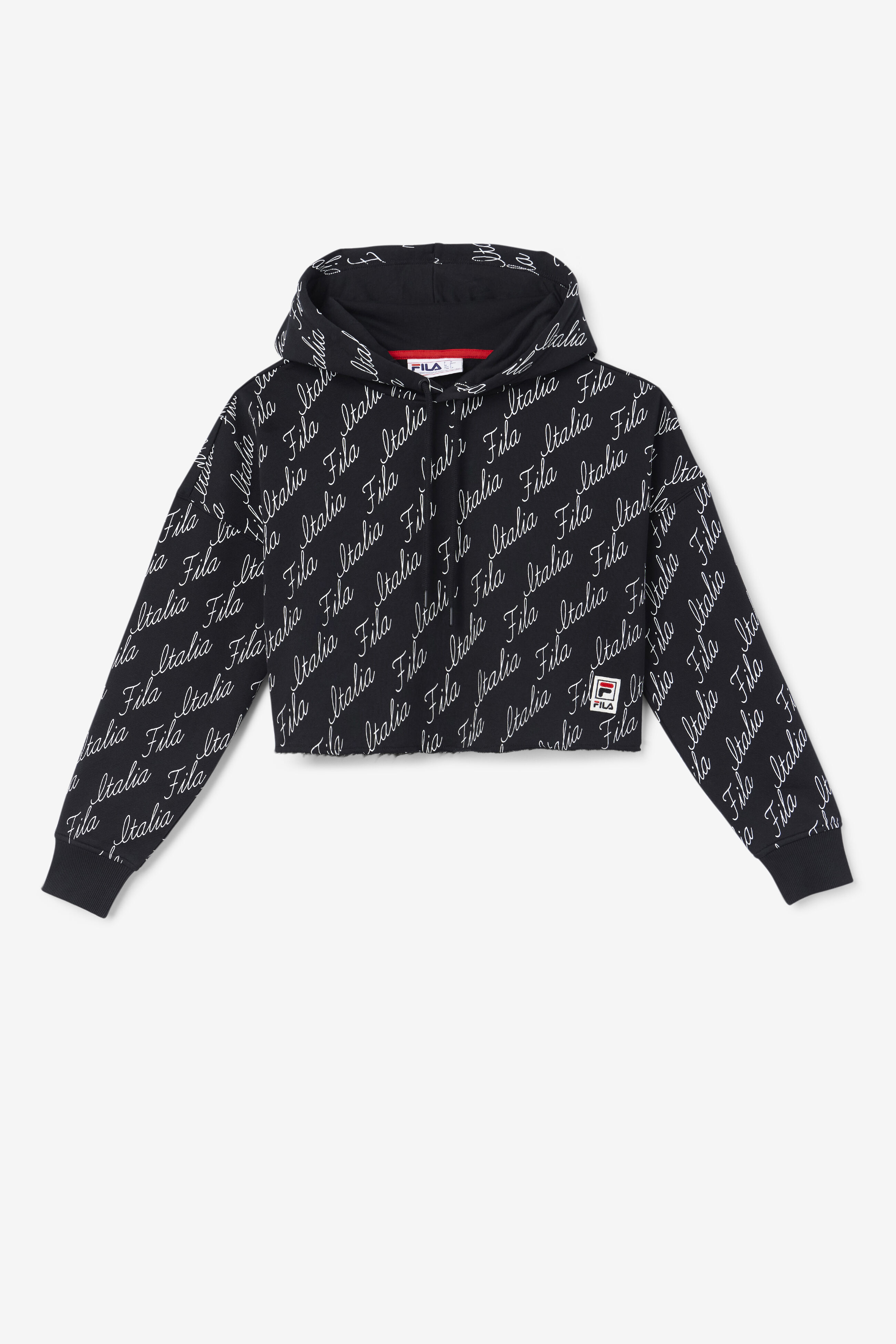 Gianna Black Embossed Cropped Hoodie | Fila LW231112